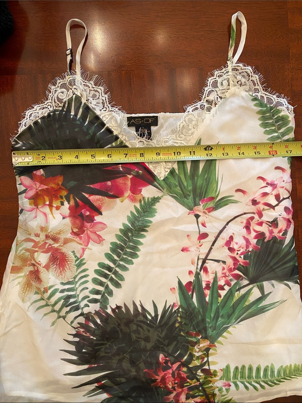 AS by DF Paradise Floral White Lace-Trim Silk Cami Size Small - Picture 11 of 15